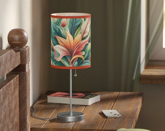 Retro bloemenlamp, vintage bloemmotief lampenkap en zilveren tafellamp voor woondecoratie in de slaapkamer, woonkamer of kantoor