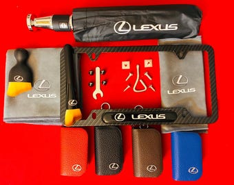 Lexus Christmas Gift Package includes Cowhide Leather Key Case Pouche, Special Enlarged Umbrella, Detailing Dust Rag & Brush + Plate Frame
