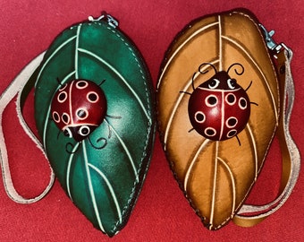 Handcrafted Cowhide Mini Purse - Unique Ladybug Handbag with Star Accents