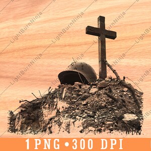 Casco con cruz militar, homenaje conmemorativo, soldado, veterano, tumba, archivo láser, escala de grises, posavasos de pizarra, imagen PNG en blanco y negro, grabado en madera CNC