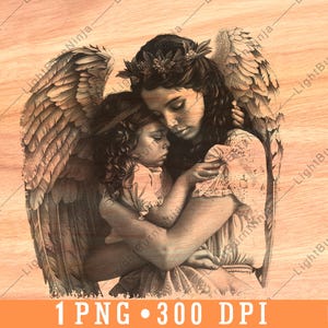 Mutter Engel Kind Umarmung Göttliche Engel Liebe Spirituelle Fürsorge Laserdatei Brennen Graustufen Schiefer Untersetzer Schwarz Weiß PNG Bild Gravieren Cnc Holz