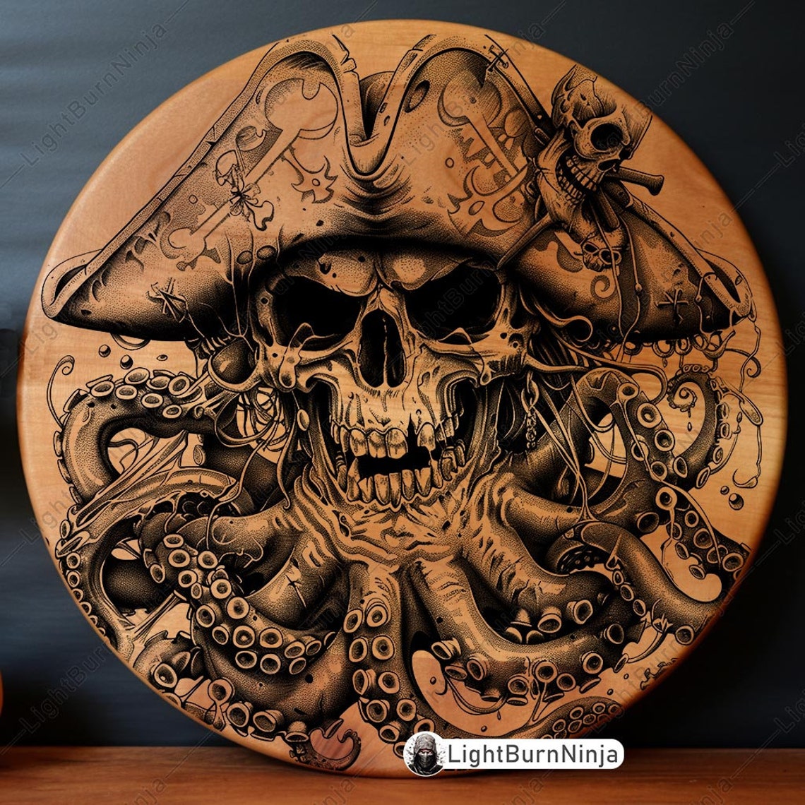 Pirate Skull Davy Ocean Captain Jones Caribbean Octopus Laser File Burn ...