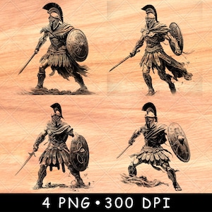 Ancient Greek Warrior Soldier Hoplite Gladiator Fight Spartan Laser File Burn Grayscale Slate Coaster Black White PNG Image Engrave Cnc Wood