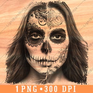Sugar Skull Day Dead Mexique Calavera dentelle voile squelette festin fichier laser graver en niveaux de gris ardoise dessous de verre image PNG noir et blanc graver sur bois, un