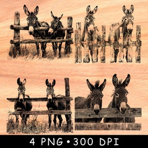 âne mule burro ferme rustique clôture terres agricoles champ stable fichier laser graver en niveaux de gris ardoise sous-verres noir blanc image PNG graver cnc art du bois