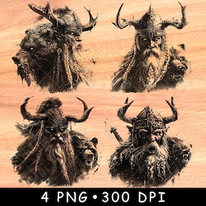 Viking Warrior and Bear PNG | Norse Laser Engraving File for Wood | Nordic Mythology Digital Download for Engraved Gifts and Wall Art