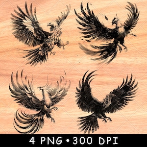 Phoenix Firebird créature magique flamme oiseau renaissance légende fichier laser graver en niveaux de gris ardoise dessous de verre image PNG noir et blanc graver Cnc bois