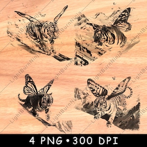 Tiger Schmetterling Winter Szene Fantasy Hybrid Ski fahren Tier Art Laser File Brennen Graustufen Schiefer Untersetzer Schwarz Weiß PNG Bild Gravieren Cnc Holz