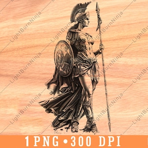 Athéna, patronne, guerrière, mythologie de la Grèce antique, fichier laser, gravure en niveaux de gris, ardoise, noir blanc, image PNG, gravure sur bois, pièce unique
