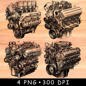 Automotoronderdeel Transmissiemotor V8-blokmachine mecha Auto Laserbestand Branden Grijstinten leisteen Coaster Zwart wit PNG-afbeelding Graveren CNC-hout png