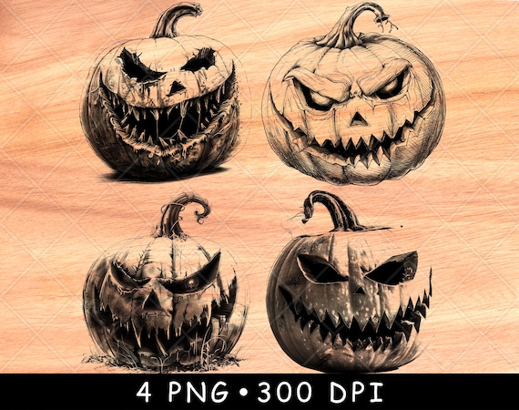 Scary Jack O Lantern PNG Bundle, Evil Pumpkin Laser Engraving