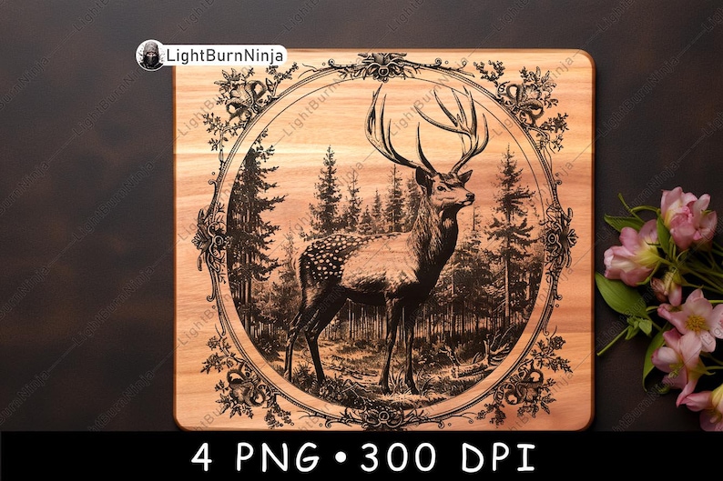 Vintage Deer Forest Scene PNG for Laser Engraving | Majestic Buck ...