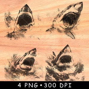 Jumping Shark PNG for Laser Engraving | Fierce Shark Attack Design for Wood Burn | Ocean Predator Art for Coasters & Wall Decor