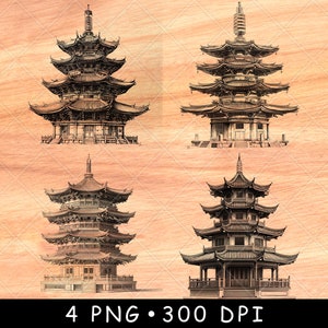 Japanese Pagoda PNG for Laser Engraving | Asian Temple Digital File | Zen Architecture Wood Art for Signs, Coasters & Gifts