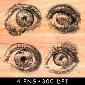 Menschliches Auge Stadtbild Urbanes Leben Visuelle Stadt Spiegelung Fantasy Laserdatei Brennen Graustufen Schiefer Untersetzer Schwarz Weiß PNG Bild Gravieren Cnc Holz