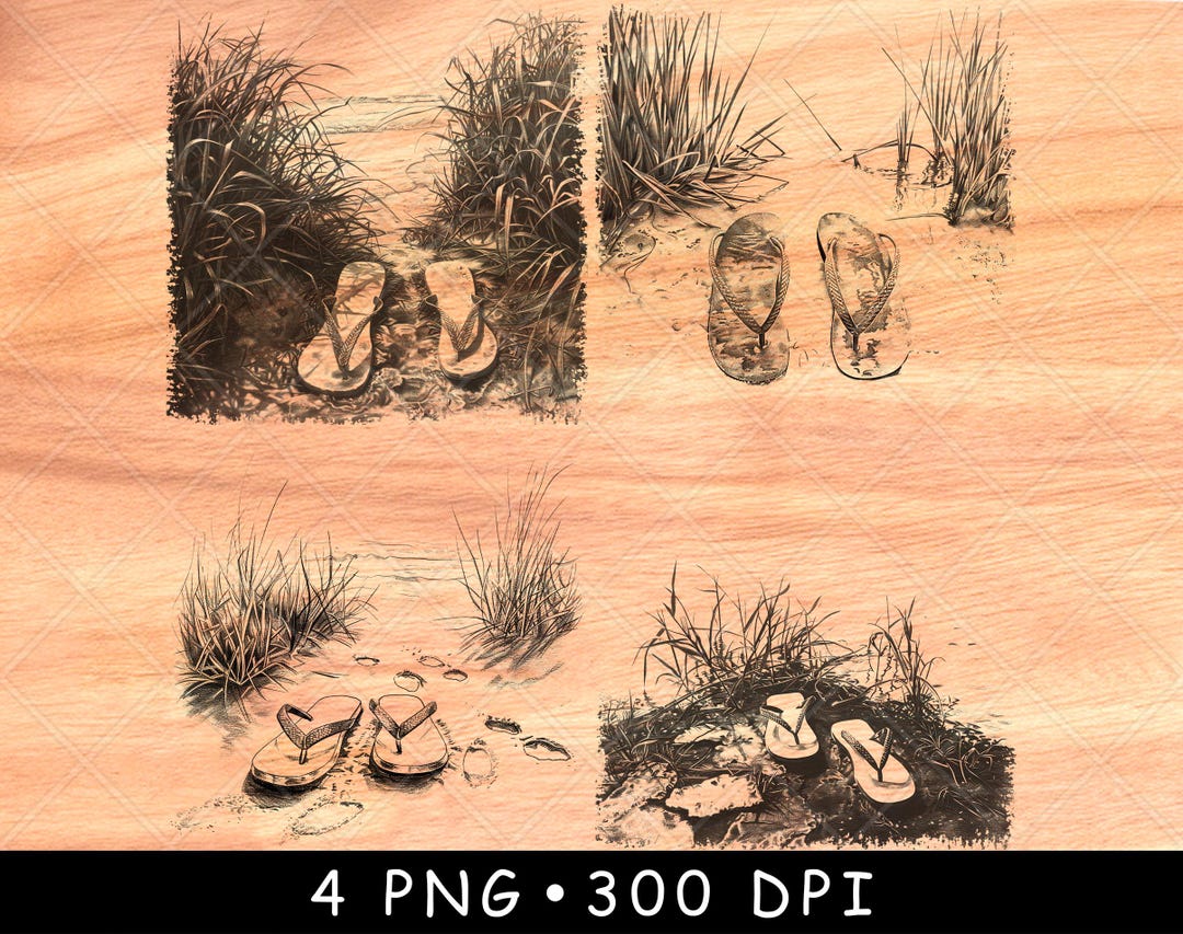 Beach Flip Flops PNG Bundle, Coastal Sand Path Art, Seaside Summer ...