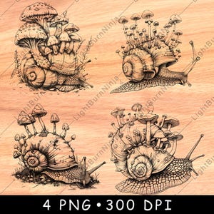 Lumaca Fungo Germoglio Cluster Foresta Natura Lento Fauna Selvatica Arte File Laser Brucia Scala di grigi Ardesia Sottobicchiere Nero Bianco Immagine PNG Incisione Cnc Legno