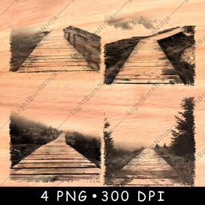 Paseo de madera, sendero de montaña, ruta de senderismo, escape natural, archivo láser, escala de grises, posavasos de pizarra, imagen PNG en blanco y negro, grabado CNC de madera