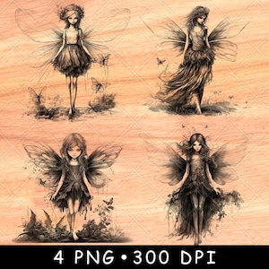 Pixie Fee verzaubert Tinker Magie Schmetterling Fantasy Königreich Laser File Brennen Graustufen Schiefer Untersetzer Schwarz Weiß PNG Bild Gravieren Cnc Holz