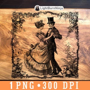 Couple dansant vintage tenue victorienne classique mariage décoration fichier laser gravure en niveaux de gris ardoise dessous de verre noir blanc Image PNG graver du bois, un