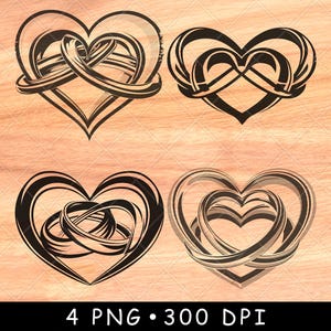 Intertwined Hearts Knot Wedding Love Relationship Love Symbol Laser File Burn Grayscale Slate Coaster Black White PNG Image Engrave Cnc Wood