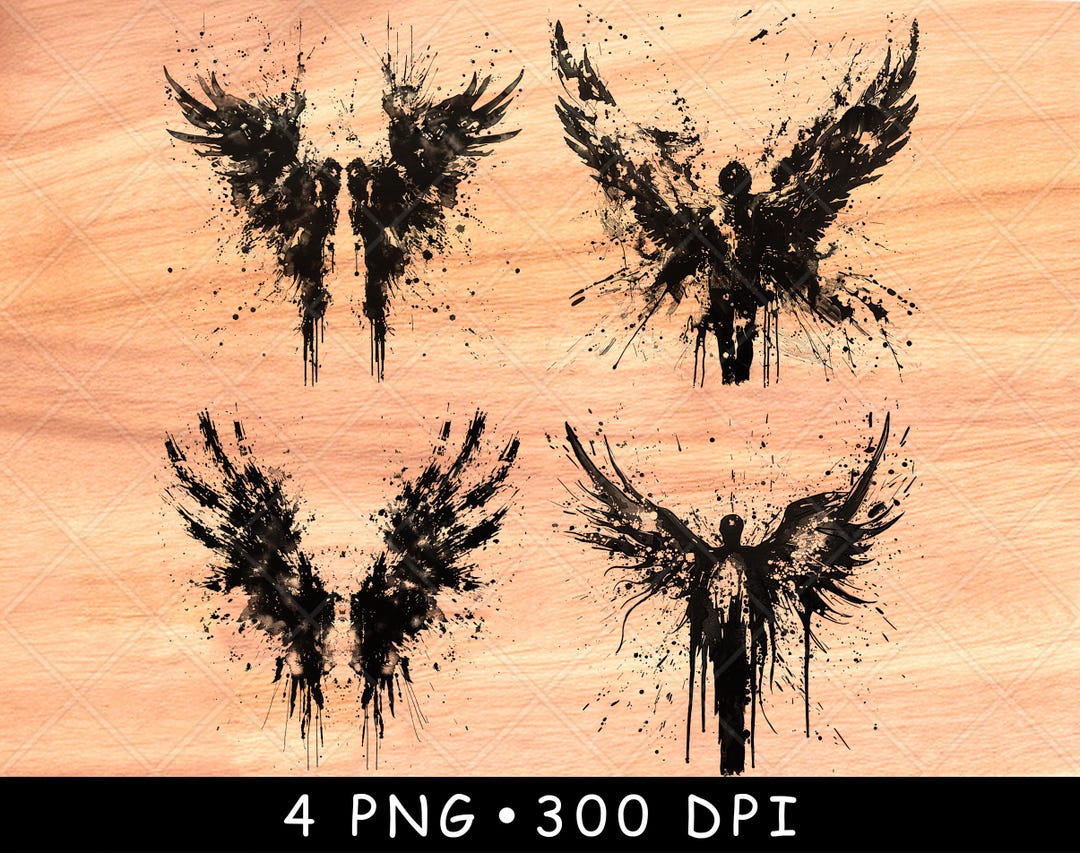 Gothic Winged Angel Sacred Heavenly Guard Ink Splatter Scene Laser File ...