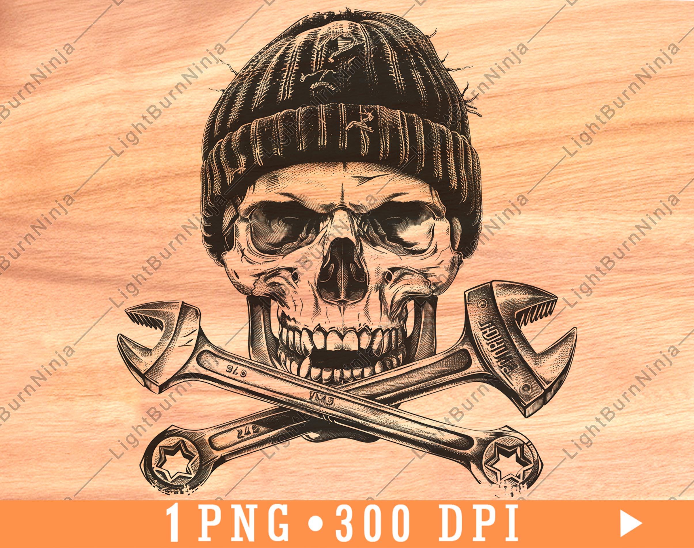 Mechanic Skull PNG Crossed Wrench Laser Engraving Garage Auto Shop