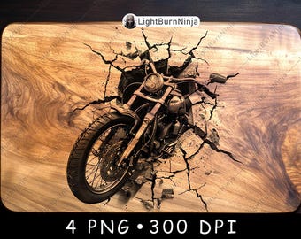 Motorcycle Breaking Wall PNG | Biker Laser Engraving File for Wood Art, Garage Decor, Motorcycle Rider Gift & CNC Projects