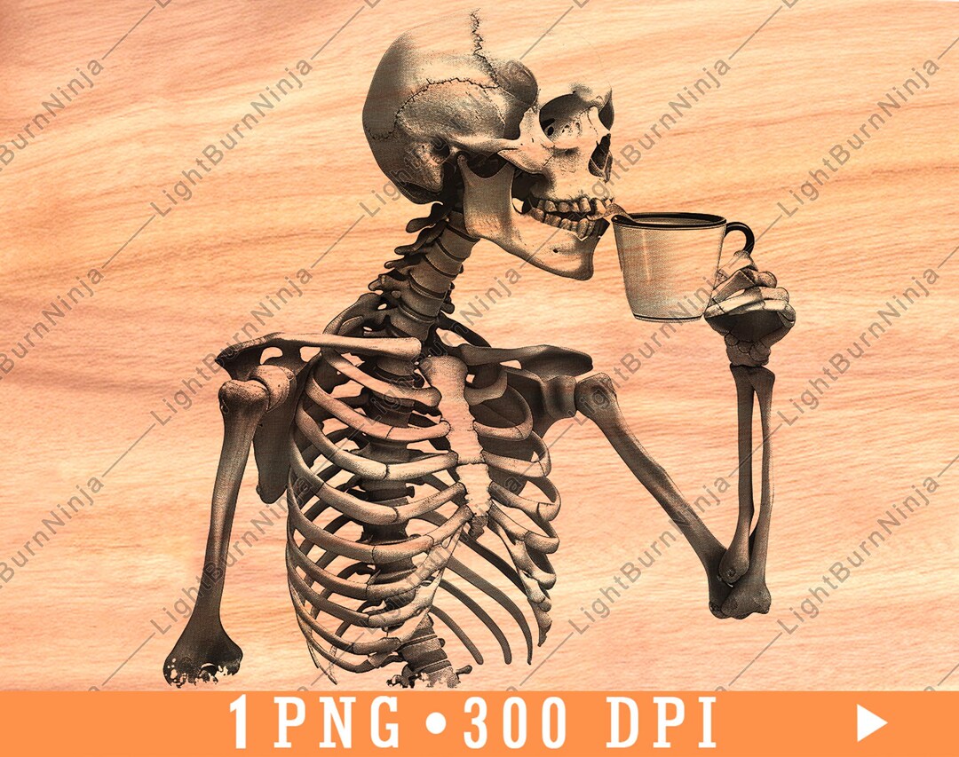 Skeleton Making Tea Skeleton Drinking Hot Coffee Steam Tea Spooky Halloween Grim Laser File ...