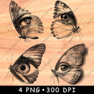 Schmetterling Menschliches Auge Geflügelte Insekt Garten Optische Täuschung Kunst Laser Datei Brennen Graustufen Schiefer Untersetzer Schwarz Weiß PNG Bild Gravieren Cnc Holz