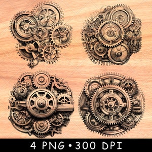 Steampunk Gear Machine Cogs Części Koło zębate Mechaniczny silnik Plik laserowy Wypal Skala szarości Łupek Podkładka Czarny Biały PNG Obraz Graweruj Cnc Drewno
