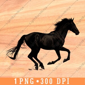 Course à pied cheval noir équestre au galop arabe mustang sauvage rapide fichier laser graver en niveaux de gris ardoise sous-bock blanc Image PNG graver du bois cnc