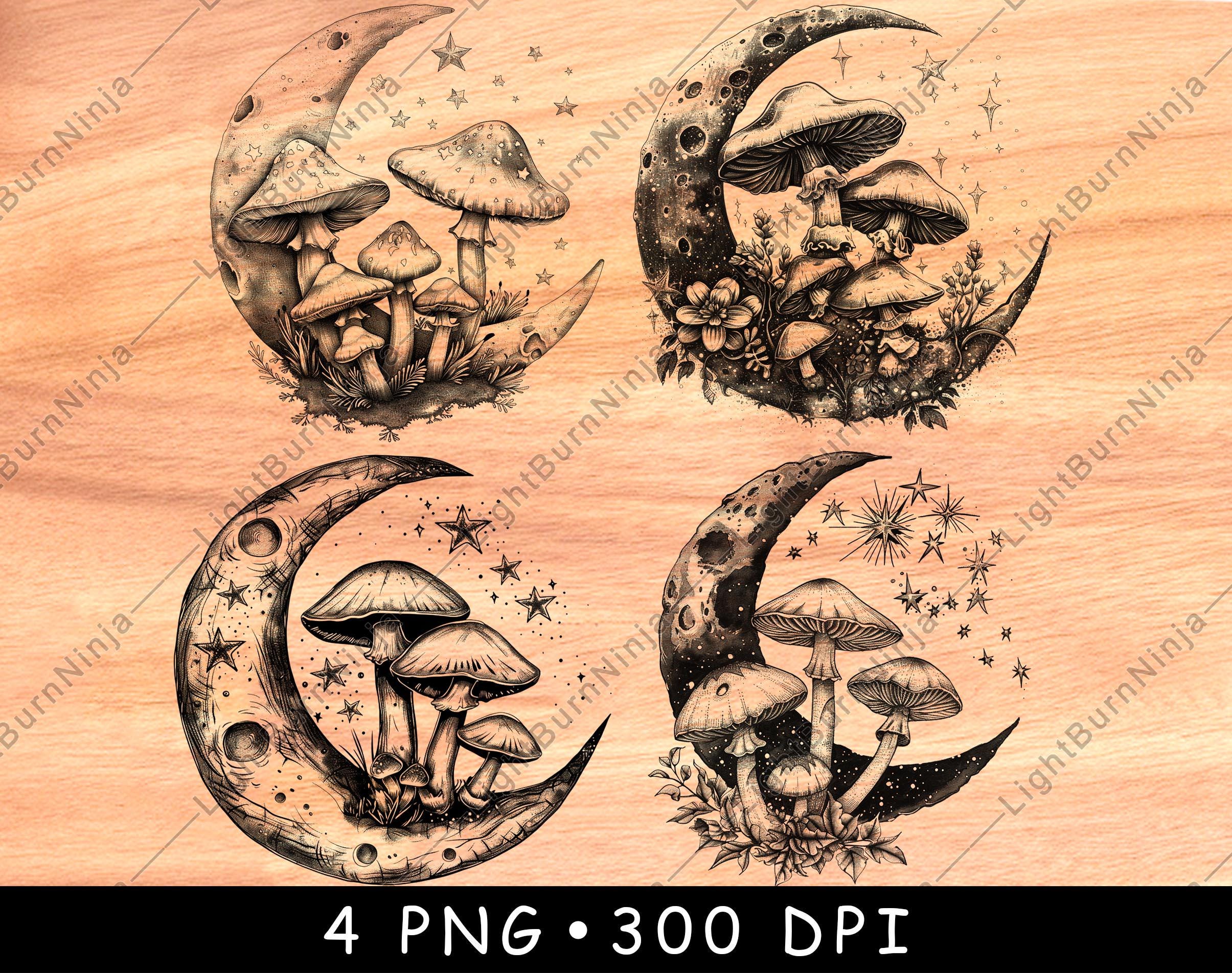 Mushroom Moon PNG Bundle for Laser Engraving, Celestial