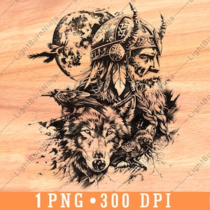 Wikinger Krieger Rabenvogel Wolf Mittelalterlich Nordisch Odin Beschützer Laser File Brennen Graustufen Schiefer Untersetzer Schwarz Weiß PNG Bild Gravieren Holz