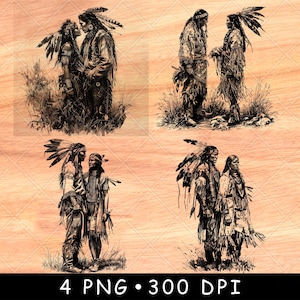 Coppia di nativi americani indiani tribù indigena guerriero Navajo file laser brucia scala di grigi sottobicchiere in ardesia bianco e nero immagine PNG incisione cnc legno