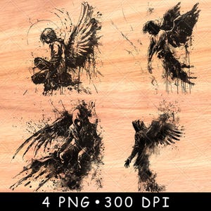 Engelenvleugels hemels seraf gevallen gebroken spirituele figuur laserbestand branden grijstinten leisteen onderzetter zwart wit PNG-afbeelding graveren cnc hout