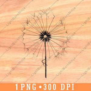 Dandelion Puff Airy Seeds Garden Springtime Wildflower Nature Laser File Burn Grayscale Slate Coaster Black White PNG Image Engrave Wood,one