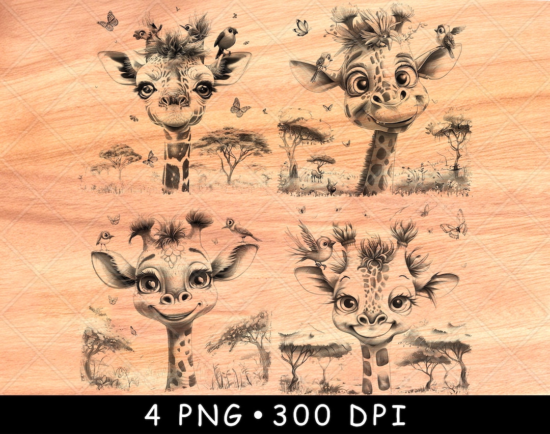 Cute Giraffe PNG Clipart Bundle | Safari Animal Laser Engraving File ...