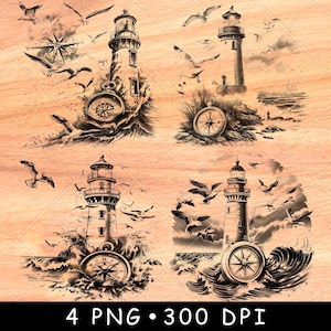 Faro Gabbiani volanti Bussola Onde che si infrangono Navigazione File laser Masterizza Scala di grigi Ardesia Sottobicchiere Bianco e nero Immagine PNG Incisione Cnc Legno