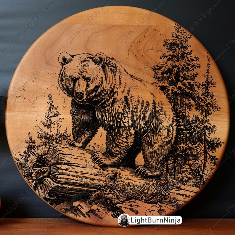 Grizzly Bear Log Forest Scene Wild Animal Wildlife Scene Laser File ...