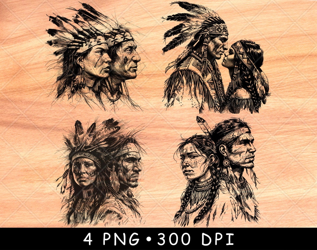 Native American Indian Couple Headdress Ethnic Tribal Navajo Laser