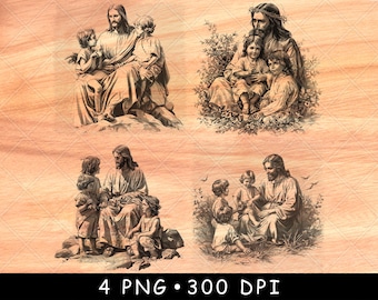 Jesus Christ Children Kids King Savior God Bible Christian Laser File Burn Grayscale Slate Coaster Black White PNG Image Engrave Cnc Wood