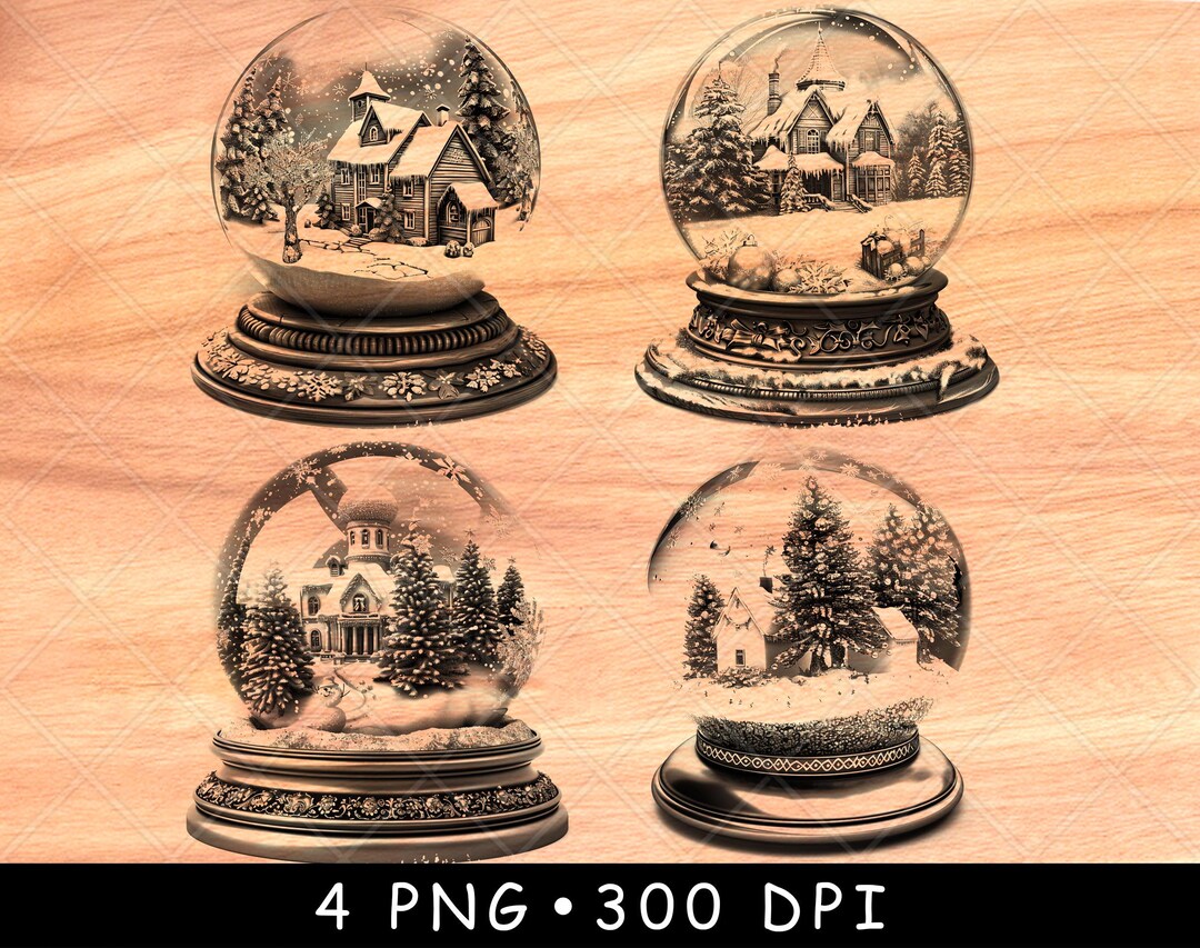 Winter Snow Globe PNG Bundle, Christmas Village Scene, Cozy Holiday ...