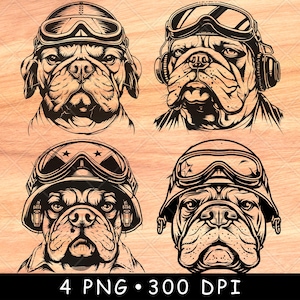 Capacete de piloto Bulldog, óculos de proteção, aviador, bully, cachorro peludo, animal de estimação, arquivo a laser, queima, escala de cinza, ardósia, porta-copos, preto, branco, imagem PNG, gravar, madeira CNC