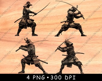 Samurai PNG Bundle, Japanese Warrior Laser Engraving Files, Katana Sword Art, Bushido Wall Decor, Wood Burning Design, Digital Download