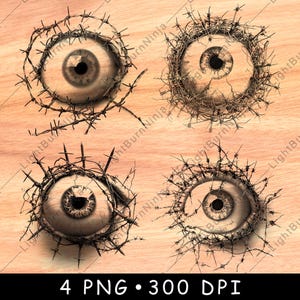 Bulbo oculare Filo spinato Punte spinose Doloroso Rotto Immagini Iride File laser Brucia Scala di grigi Ardesia Sottobicchiere Nero Bianco Immagine PNG Incisione Cnc Legno