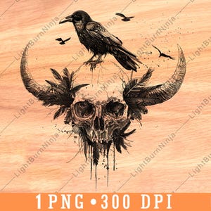 Rabe Krähe Schädel Federn dunkel Gothic Halloween Natur Vogel Laser File Brennen Graustufen Schiefer Untersetzer Schwarz Weiß PNG Bild Gravieren Cnc Holz