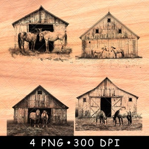 Ferme rustique grange cheval jument couple paire Arabian Mustang Ranch fichier laser graver en niveaux de gris ardoise sous-verres Image PNG noir blanc graver sur bois Cnc