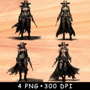 Vrouwelijke revolverheld Western Gunfighter Bandiet Gunwoman Country Laserbestand branden grijstinten leisteen onderzetter zwart wit PNG-afbeelding graveren CNC hout