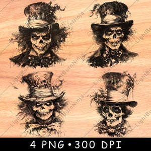 Scheletro Zombie Faccia inquietante Sorriso Uomo non morto Orrore gotico File laser Brucia Scala di grigi Sottobicchiere in ardesia Nero Bianco Immagine PNG Incisa CNC Legno